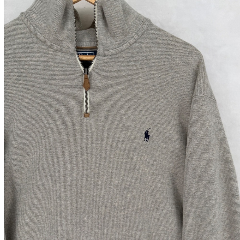Polo Ralph Lauren Mens XL Grey 1/4 Zip Cotton Pullover Sweater Pony Logo 1126